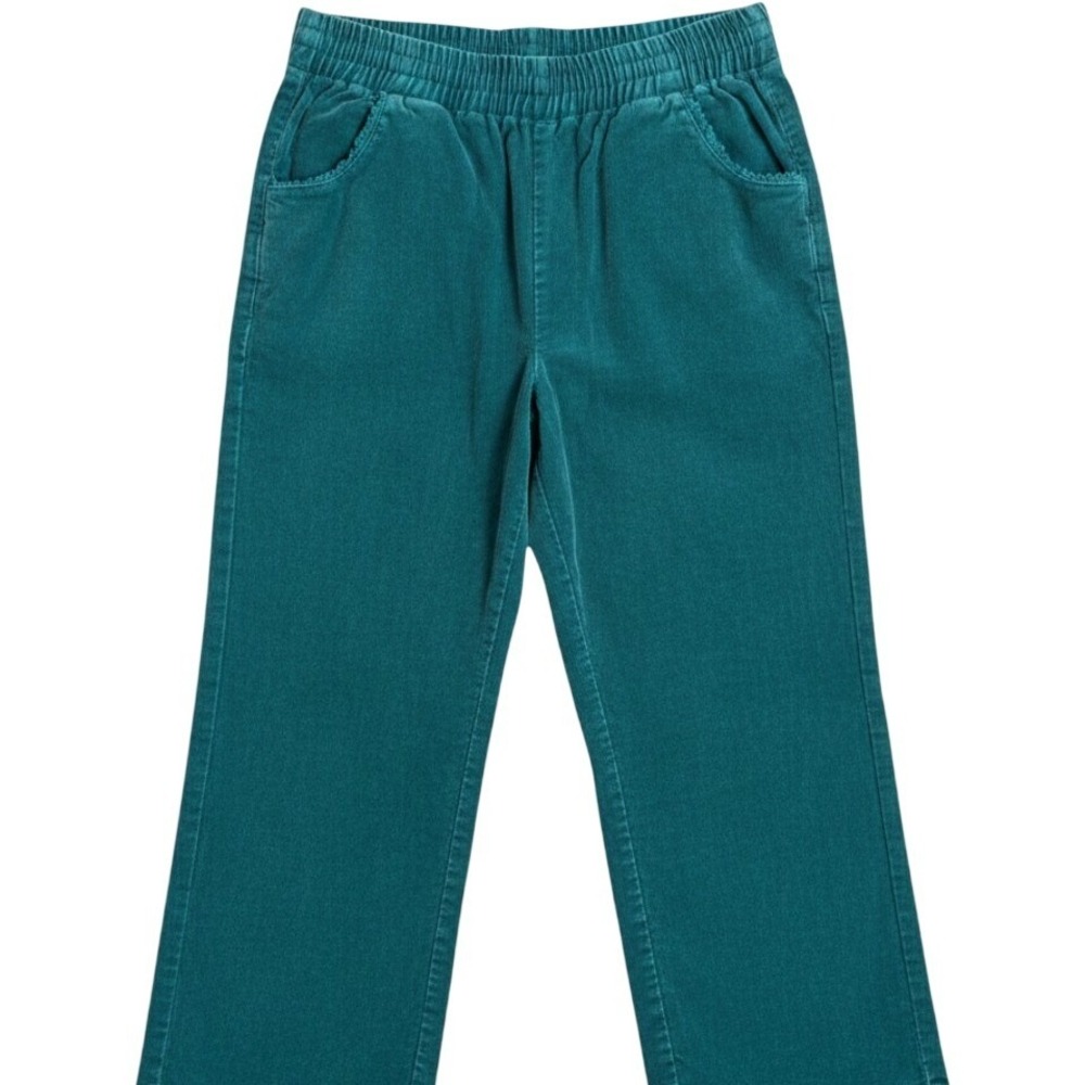 Umgee Teal Corduroy Elastic Waist Frayed Hem Straight Leg Pants Womens Large
